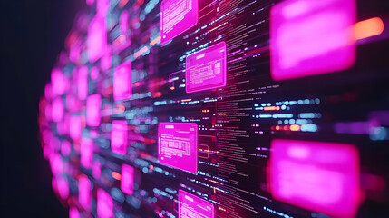 Poster - Abstract Digital Background with Neon Pink Data Streams and Panels