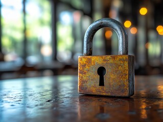 Fototapete - Laptop with a padlock symbolizing data security, strong password and firewall system to protect against hacking, ensuring safe online access and secure information flow