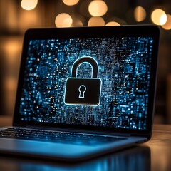 Fototapete - Padlock on a laptop screen