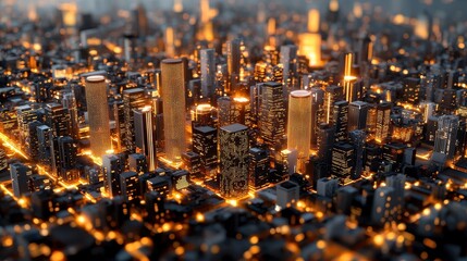 Aufkleber - A vibrant city skyline at night, featuring illuminated skyscrapers and glowing streets, creating a stunning urban landscape.