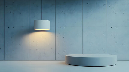 Poster - Minimalist interior with round platform and modern pendant light