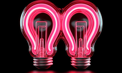 Poster - Neon Light Bulbs in Artistic Modern Design Forming Heart Shape