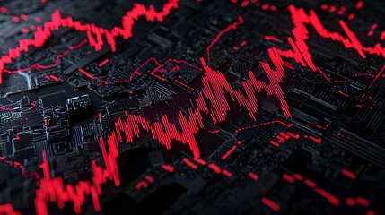 Poster - Futuristic Abstract Digital Data Visualization with Red Elements