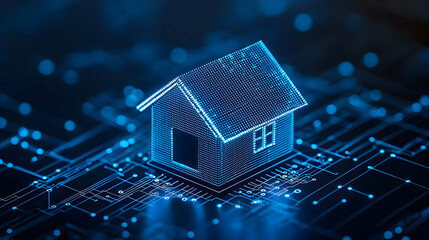 Poster - Futuristic Digital House Concept with Circuitry Background