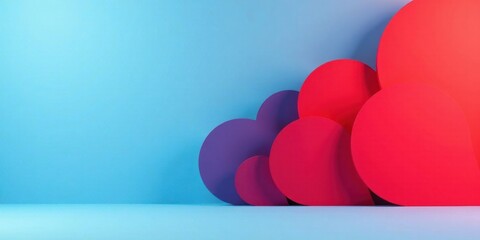 Leinwandbilder - Abstract Colorful Heart Shapes on a Blue Background, Ideal for Modern Design Projects and Creative Visuals