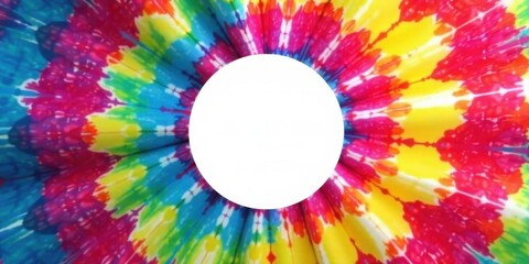 Poster - Vibrant Rainbow Tie-Dye Swirl Background with Circular Space for Text or Logo Design