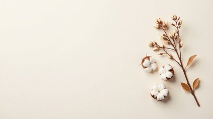 Aufkleber - Serene Cotton Blooms and Delicate Branch Arrangement on Neutral Background