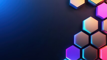 Poster - A vibrant arrangement of hexagonal shapes with neon colors against a dark background, creating a modern and tech-inspired aesthetic.
