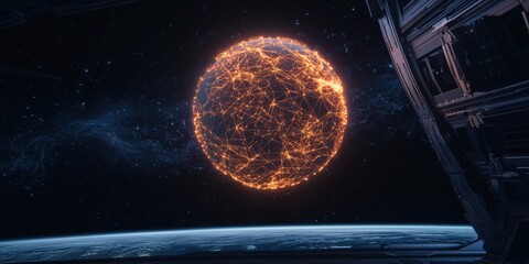 Poster - A vibrant, fiery star illuminates the dark expanse of space, viewed from the edge of a celestial body, highlighting the beauty of the cosmos.