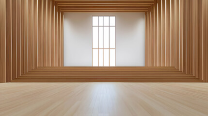 Poster - Modern Minimalist Interior with Wooden Details and Large Window