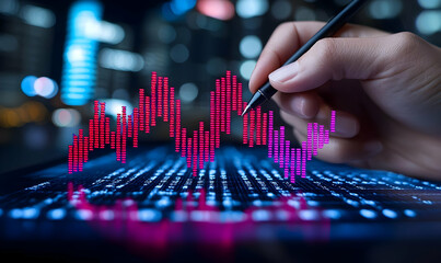 Poster - Hand Drawing Graph on Digital Screen with Colorful Data Analysis