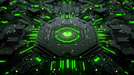 Poster - Abstract Technological Background with Green Glowing Elements