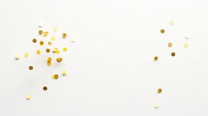 Poster - Scattered Golden and White Sequins on a White Background, a Festive and Elegant Design