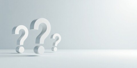Poster - Intriguing White Question Marks in a Minimalist Setting, Representing Inquiry, Uncertainty, and the Pursuit of Knowledge