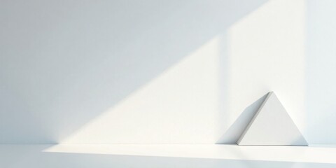 Poster - Serene Minimalist Triangle Display on a Bright White Surface with Sunlight Shadow