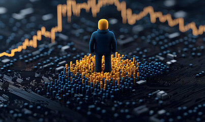 Poster - Figurine on Circuit Board with Financial Data Visualization Background