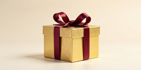 Aufkleber - A luxuriously wrapped golden present box with a deep burgundy ribbon, ready for a special occasion