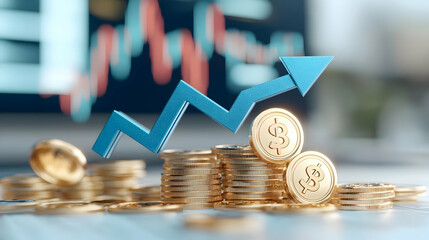 Poster - Financial Growth Concept with Coins and Arrow on Investment Background