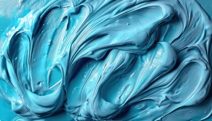 Poster - smooth textured blue paint stroke with glossy swirl pattern, abstract creamy acrylic background for artistic design and branding

