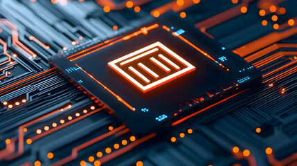 Poster - Futuristic Circuit Board with Glowing Processor and Neon Lights
