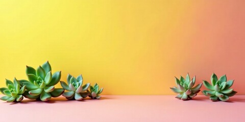 Poster - Vibrant Succulents Arranged on a Two-Toned Background Featuring a Soft Pink and Sunny Yellow Gradient