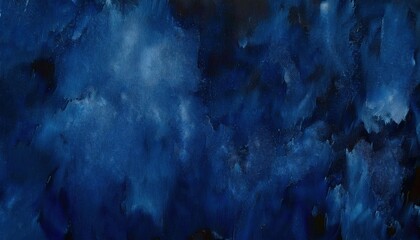 Poster - deep blue textured abstract painting with cloudy patterns and subtle light accents for modern decor and atmospheric design