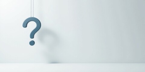 Poster - A Suspended Question Mark, a Symbol of Inquiry and Uncertainty, Against a Simple White Background