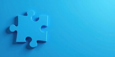 Poster - A Single Blue Jigsaw Puzzle Piece on a Smooth Surface, Representing Connection, Collaboration, and the Concept of a Missing Part in a Larger System