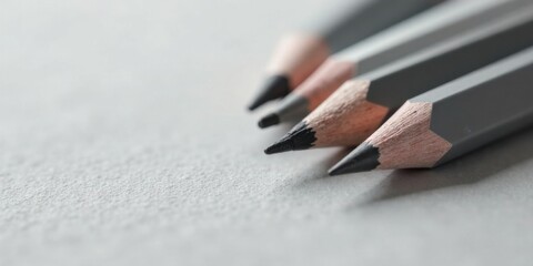 Aufkleber - Close-up view of several graphite pencils arranged on a textured surface, showcasing their sharpened tips and wooden casings