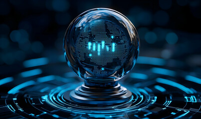 Poster - Glowing Crystal Ball with World Map and Data Connections Effect