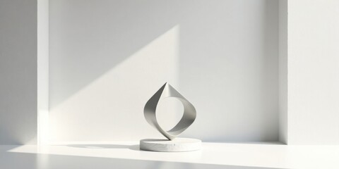 Fototapete - Modern Minimalist Abstract Sculpture on White Pedestal in Sunlit Room