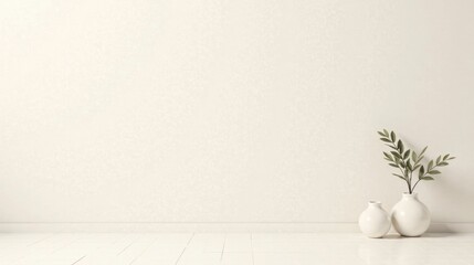 Poster - Simple White Room with Greenery and Vases, Ideal for Minimalist Design Inspiration