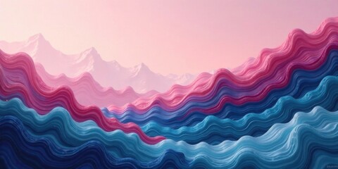 Poster - Abstract Pink and Blue Undulating Landscape A Dreamlike Serene Hillscape with Soft Color Transitions and Gentle Waves
