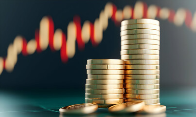 Poster - Stacked Gold Coins with Financial Growth Chart in Background