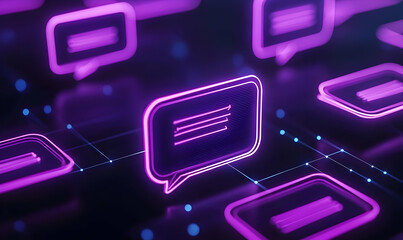 Poster - Neon Chat Bubbles in Digital Space with Futuristic Glow Effect