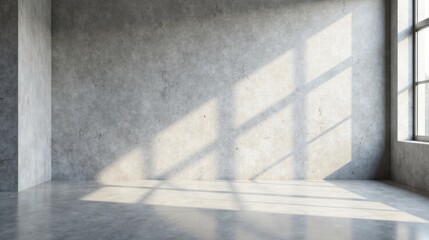 Fototapete - Sunlit Empty Room with Concrete Walls and Floor, Ideal for Design Presentations and Mockups