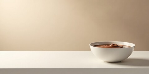 Poster - A Creamy Swirl of Rich Chocolate in a Simple White Bowl on a Clean Surface