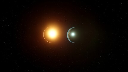 Wall Mural - a vibrant planetary system with dual suns illuminating celestial bodies in brilliant colors