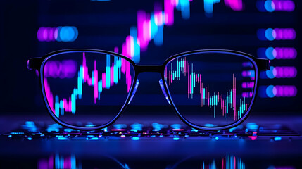 Poster - Glasses with Stock Market Data Reflections and Colorful Background