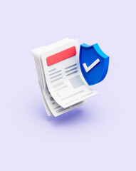 Poster - 3d rendering of secure documents with a protection shield