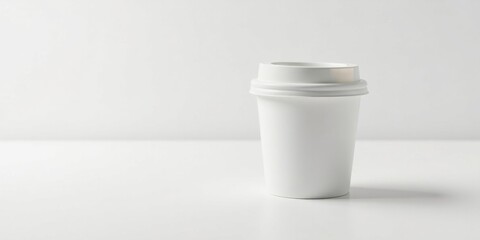 Poster - A single blank white disposable cup with lid on a white surface