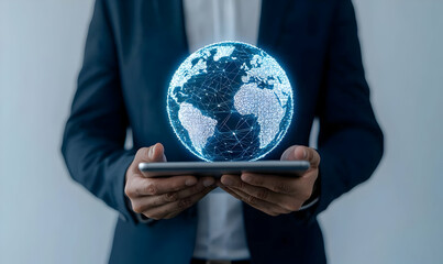 Poster - Futuristic Global Connectivity Concept with Digital Earth Projection