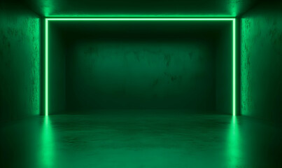 Poster - Modern minimalist room with glowing green neon light effects