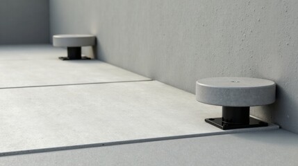 Aufkleber - Modern Minimalist Architectural Design Featuring Concrete Circular Elements on a Seamless Light Grey Surface