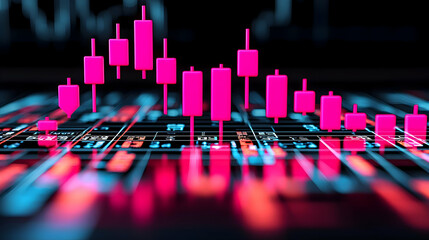 Poster - Bright Colored Candlestick Chart on Digital Financial Background
