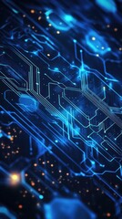 Poster - Abstract blue circuit design with glowing elements