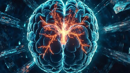 Poster - Brainwave Ignition: A glowing, stylized human brain pulsating with electric energy, set against a futuristic, dark backdrop. Capturing the essence of thought, innovation.