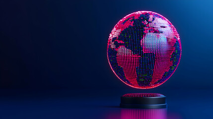 Aufkleber - Vibrant 3D Pixel Globe Displaying Global Map with Colorful Lights