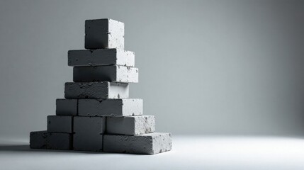 Aufkleber - A Stack of Gray Concrete Blocks Forming an Incomplete Pyramid on a Light Gray Surface