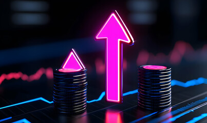 Poster - Neon Arrows Indicating Growth and Progress in Financial Investments